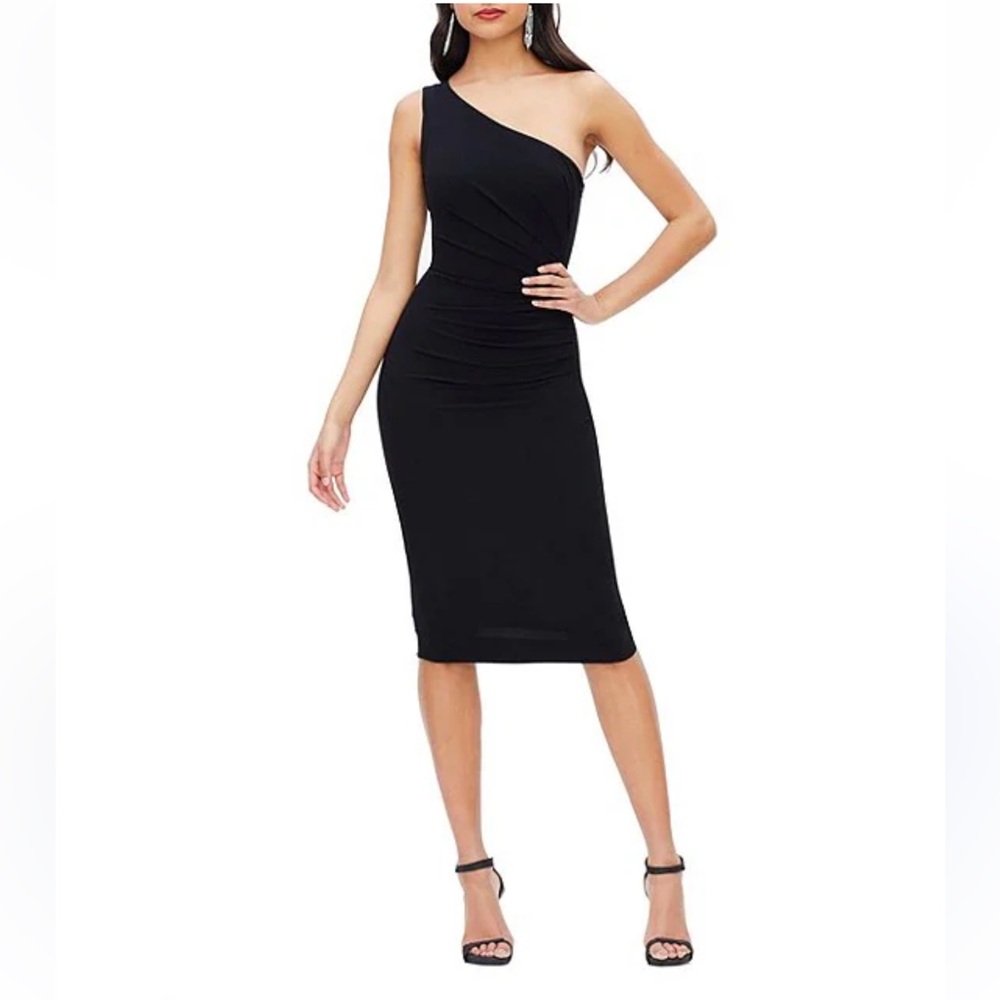 Dress the Population Martine One Shoulder Side Pleat Bodycon Dress NWT